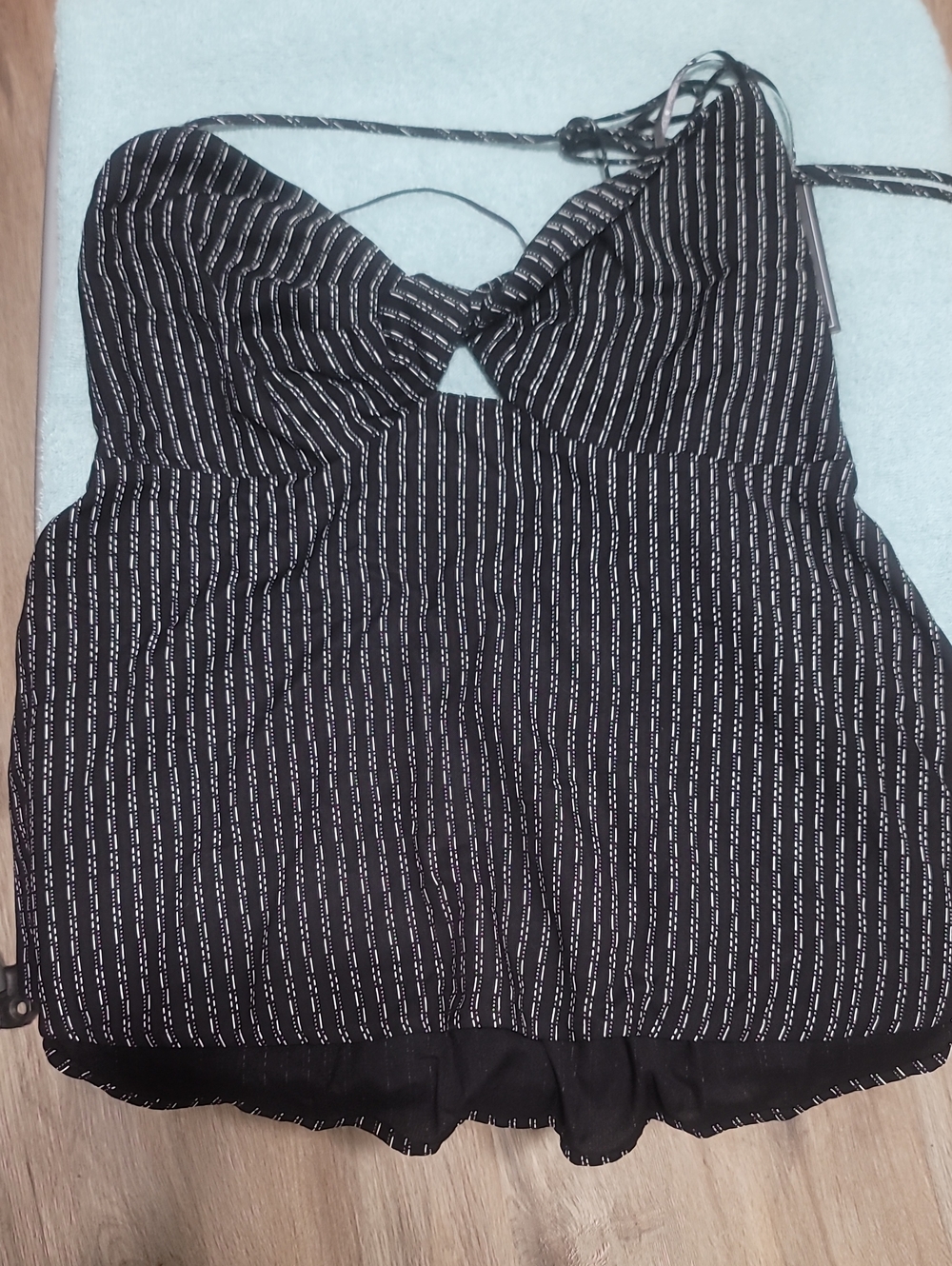 Black Striped Women’s Spaghetti Strap Top with Knot Front